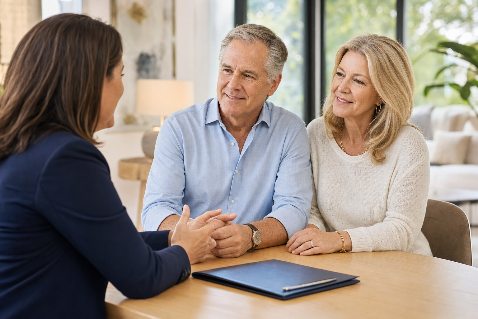 Insurance advisor meeting with a couple to review their coverage